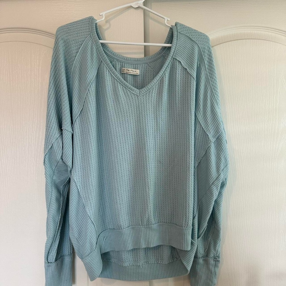 We The Free Light Blue Waffle Knit Rarely Worn Sweater Long Sleeve Top